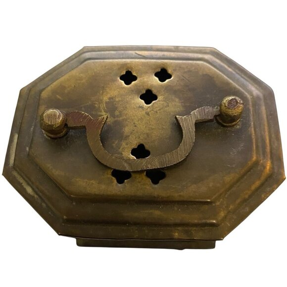 Vintage Brass Cricket Trinket Storage Box Potpourri Incense Hinged Lid  w/Handle - Picture 2 of 7